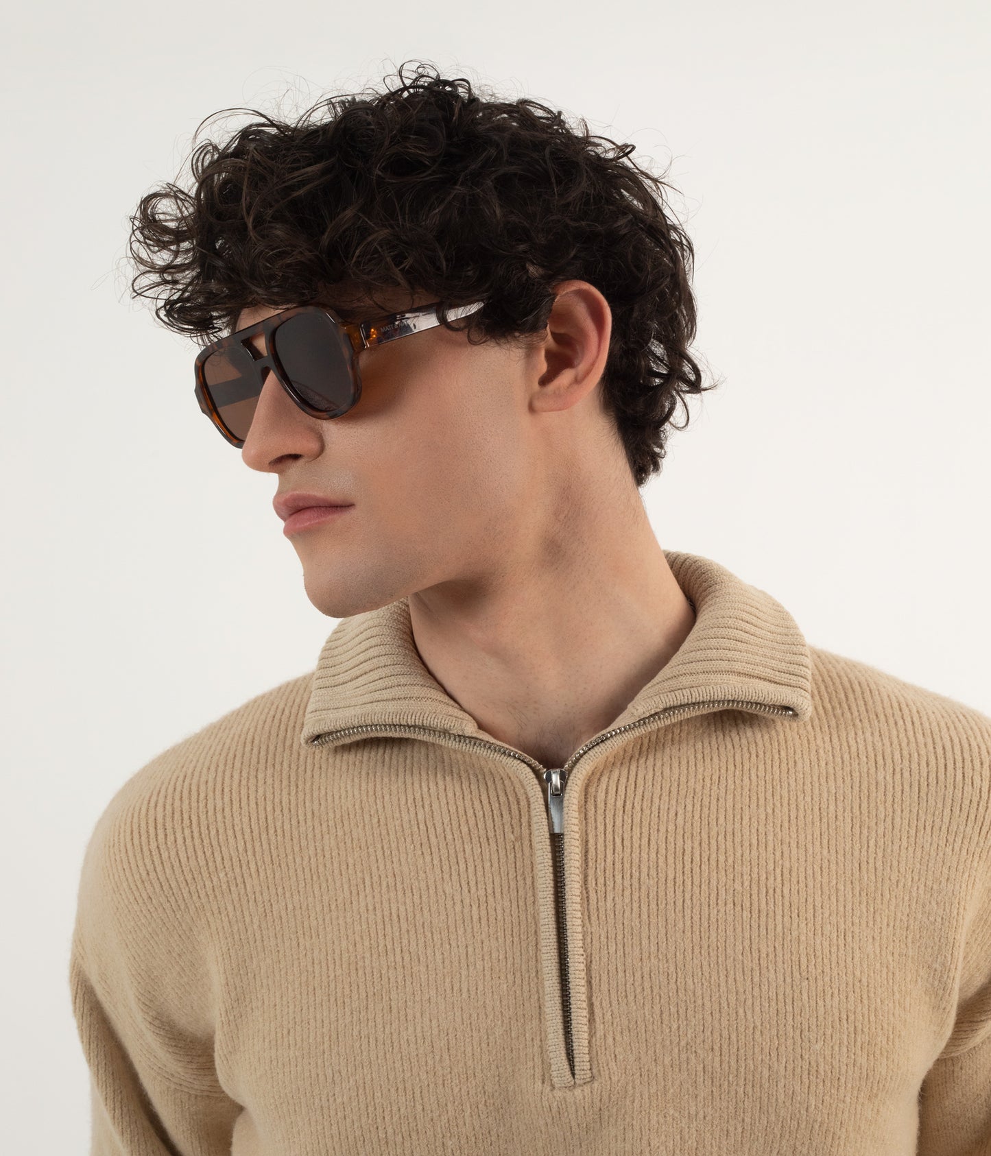 CHOI-2 Recycled Aviator Sunglasses | Color: White, Brown - variant::nude