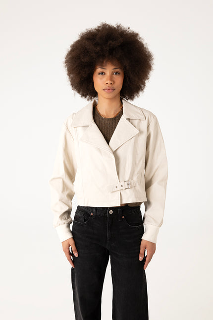 SESSA Women's Vegan Biker Jacket | Color: Cream - variant::cream