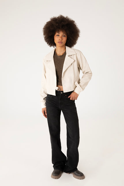SESSA Women's Vegan Biker Jacket | Color: Cream - variant::cream