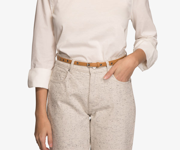 BOWIE Women's Vegan Skinny Belt | Color: Beige - variant::feather
