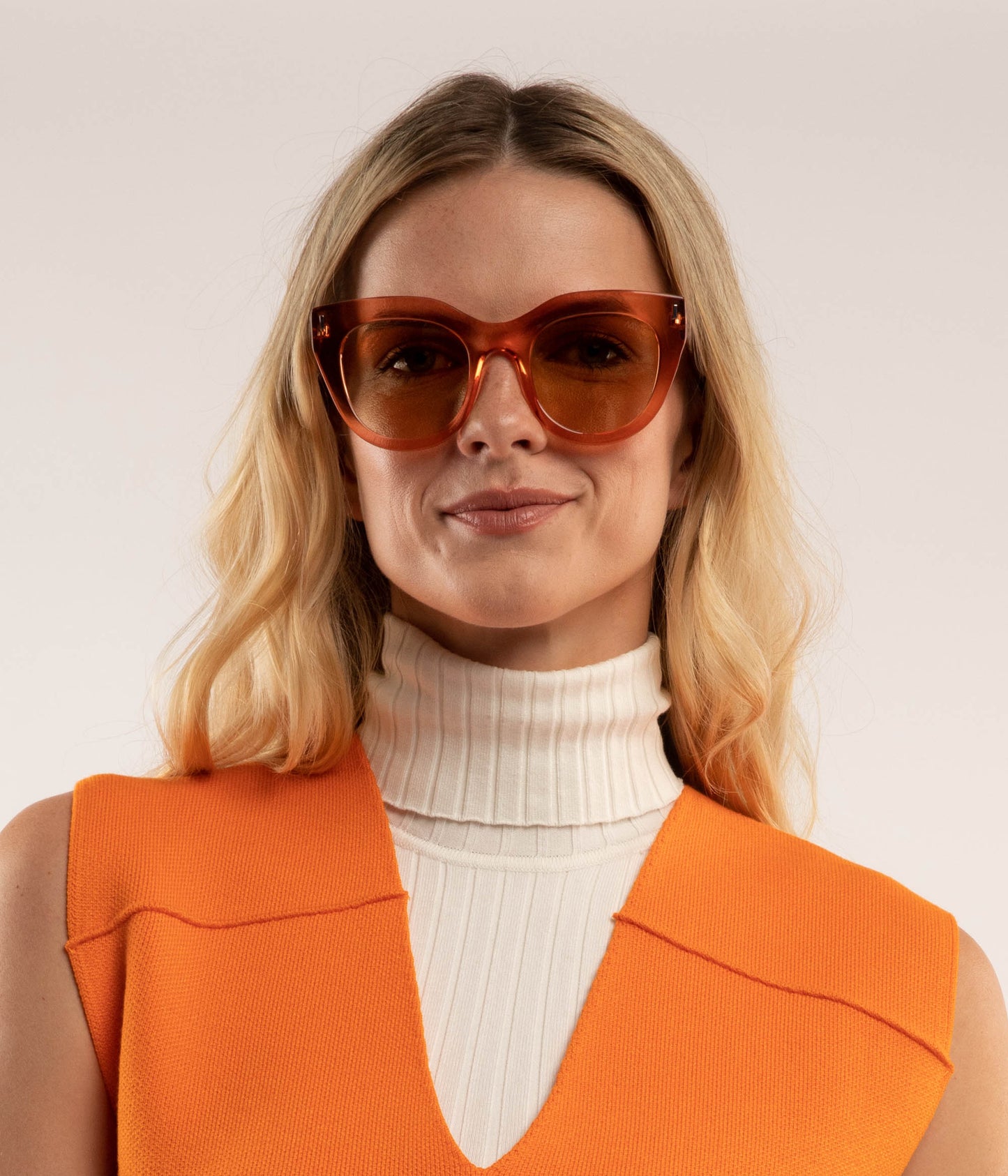 KAZ Cat-Eye Sunglasses | Color: Orange, White - variant::oranud