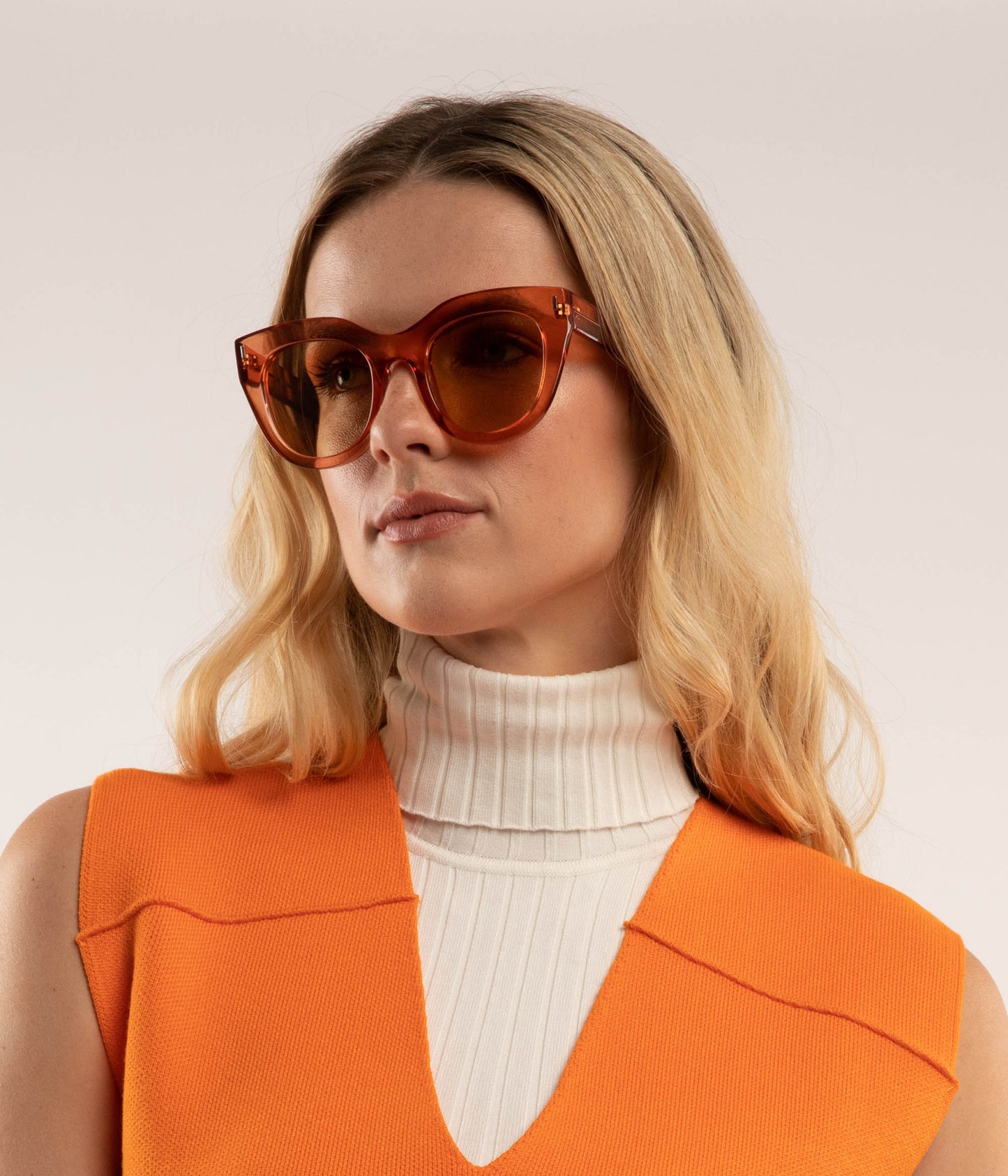 KAZ Cat-Eye Sunglasses | Color: Orange, White - variant::oranud