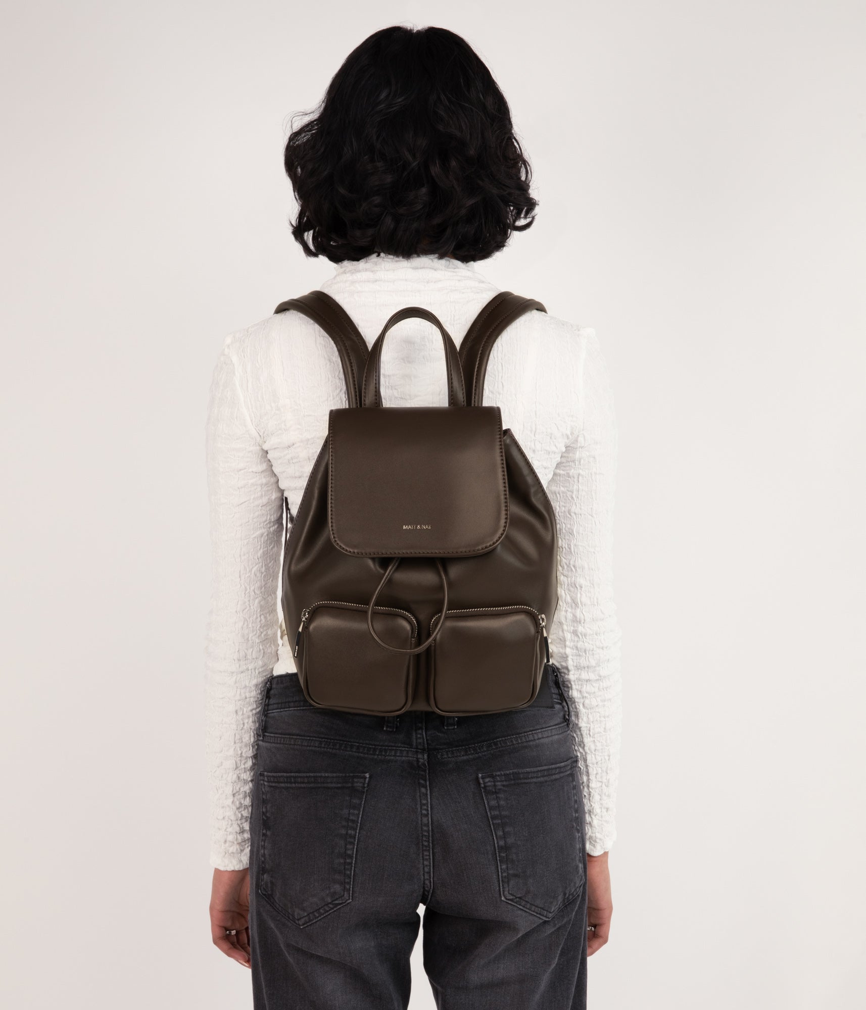 Matt & Nat Cream Drawstring Flap Backpack TATUM Vegan Backpack - Sol | Matt & Nat Canada main image 3