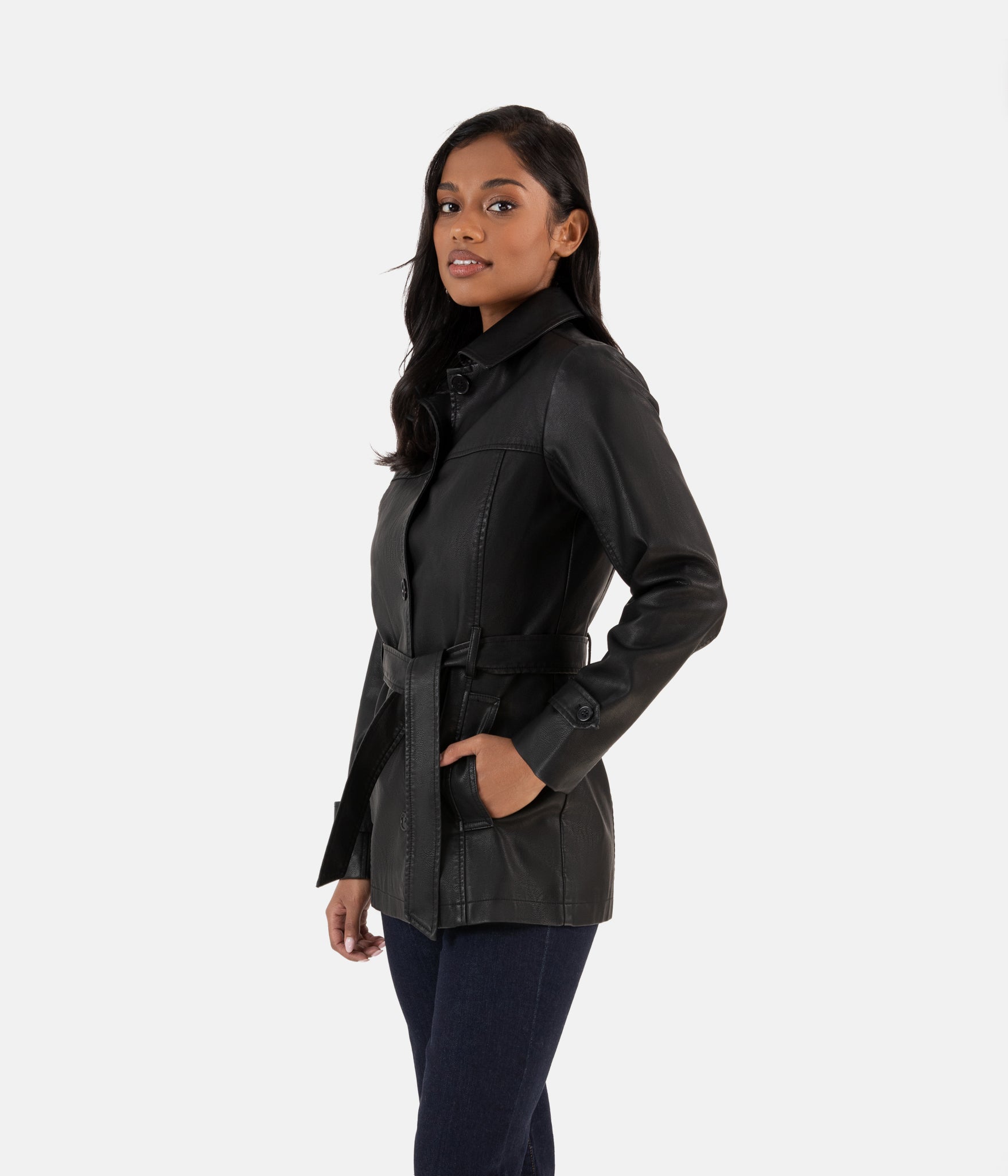 BRIA Women’s Vegan Leather Jacket | Color: Black - variant::black