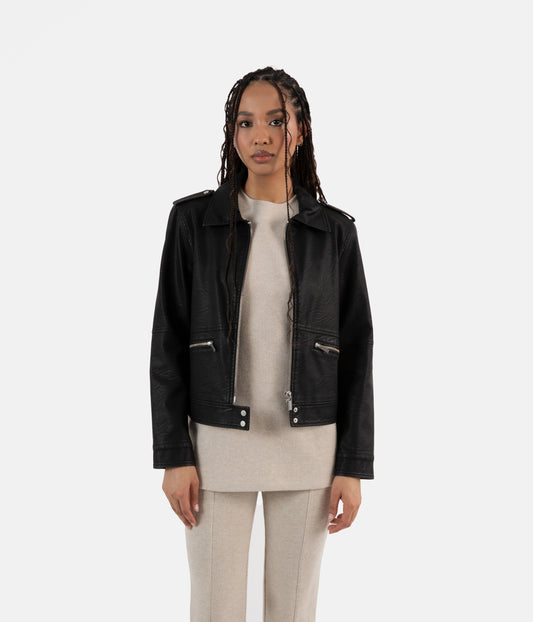 VAUGHN Vegan Leather Jacket | Color: Black - variant::black