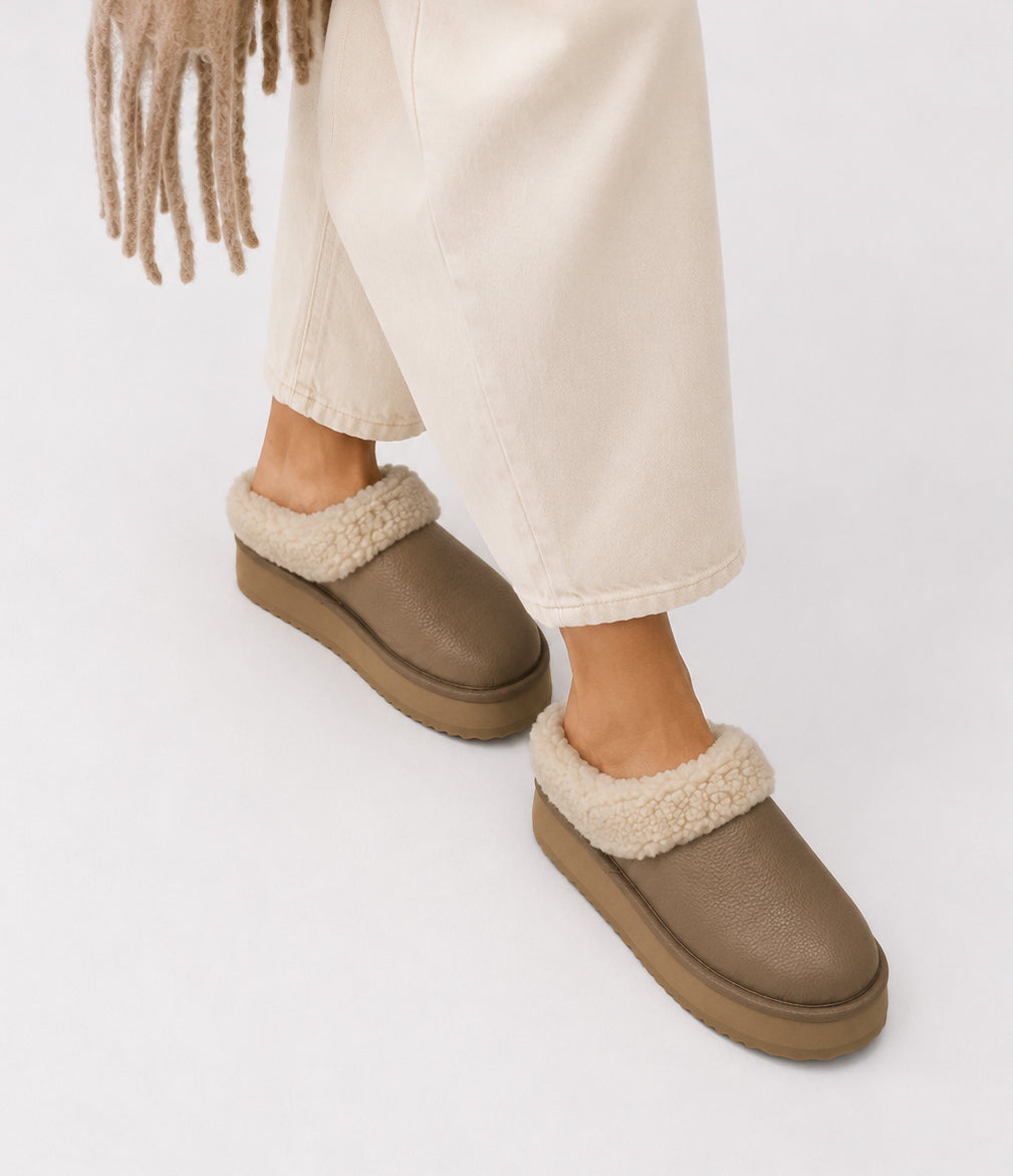SOOKI Women's Vegan Slip On Mules | Color: Beige - variant::beige