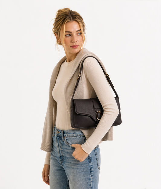 ISABELLE Vegan Shoulder Bag – Grain | Color: Black - variant::black