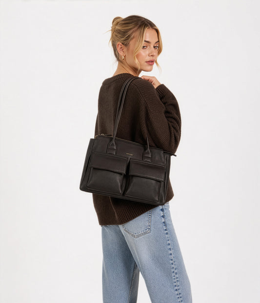 JORDI Vegan Tote Satchel – Grain | Color: Black - variant::black