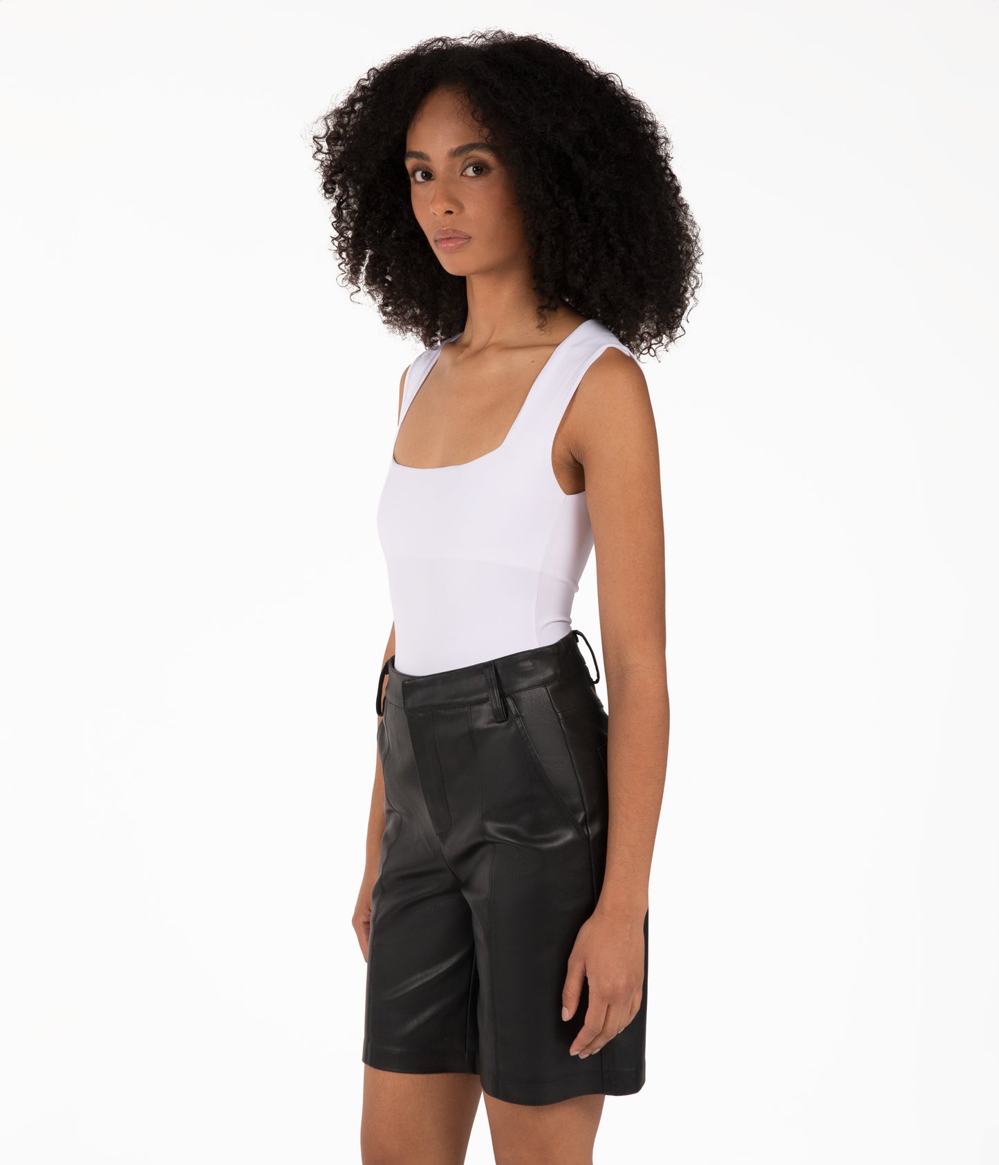 EDIE Women's High-Waisted Vegan Shorts | Color: Black - variant::black