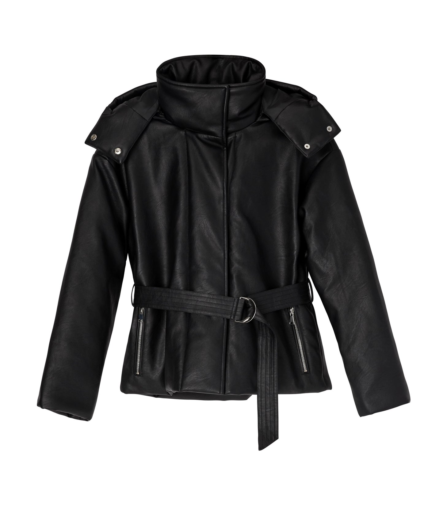 LISBON Vegan Leather Puffer Jacket | Color: Black - variant::black