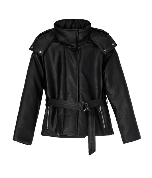LISBON Vegan Leather Puffer Jacket | Color: Black - variant::black