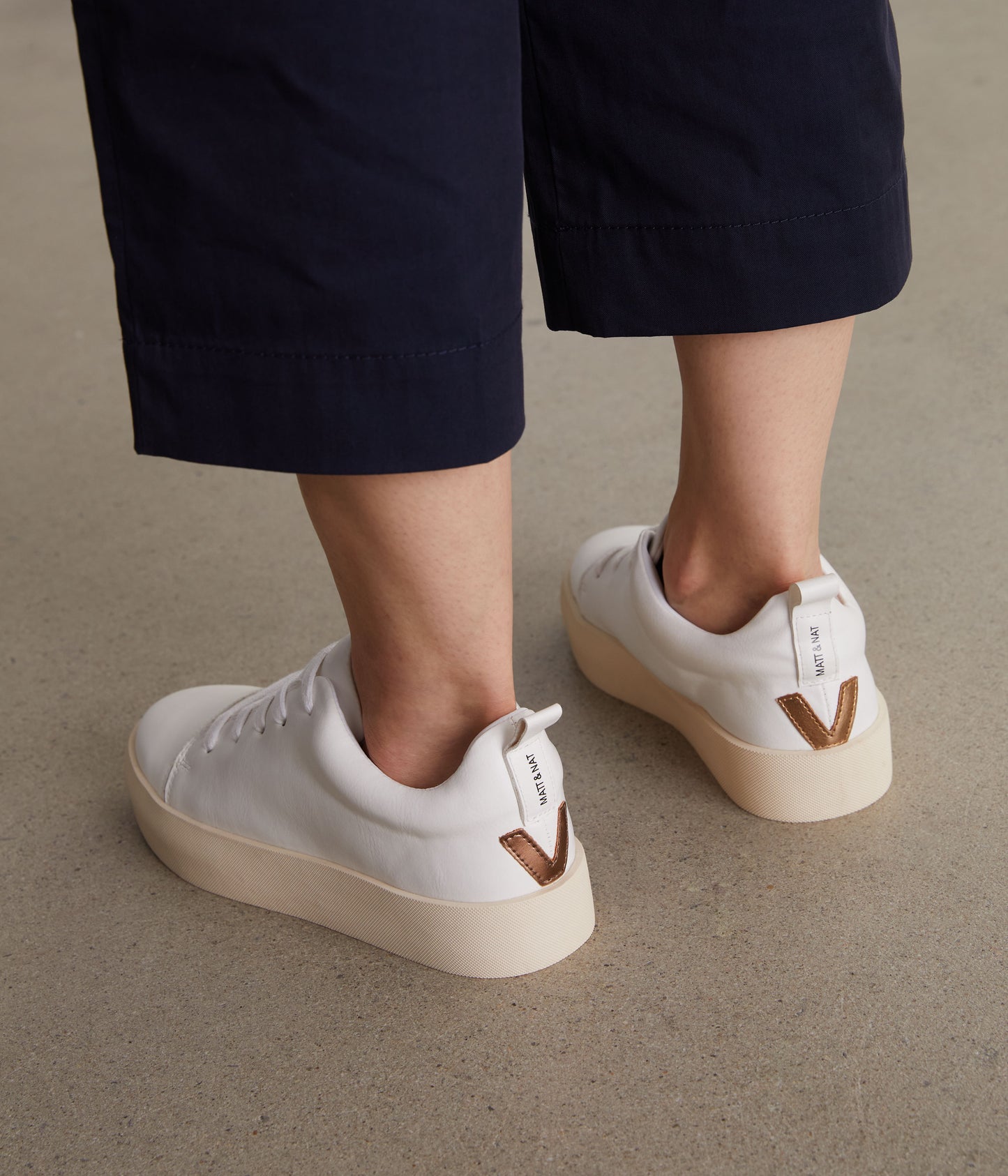 MARCI Women's Vegan Sneakers | Color: White, Bronze - variant::whibro