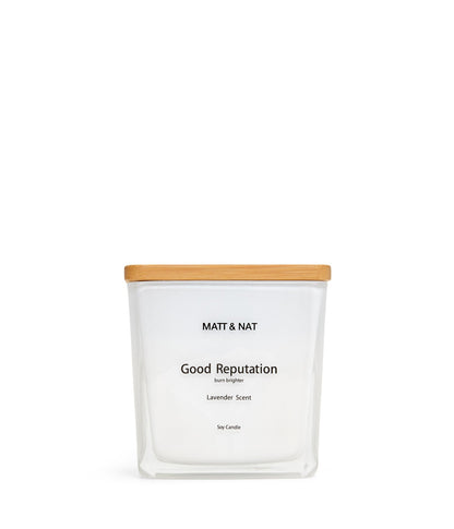 GOOD REPUTATION REG. SQ. CANDLE | Color: White - variant::white