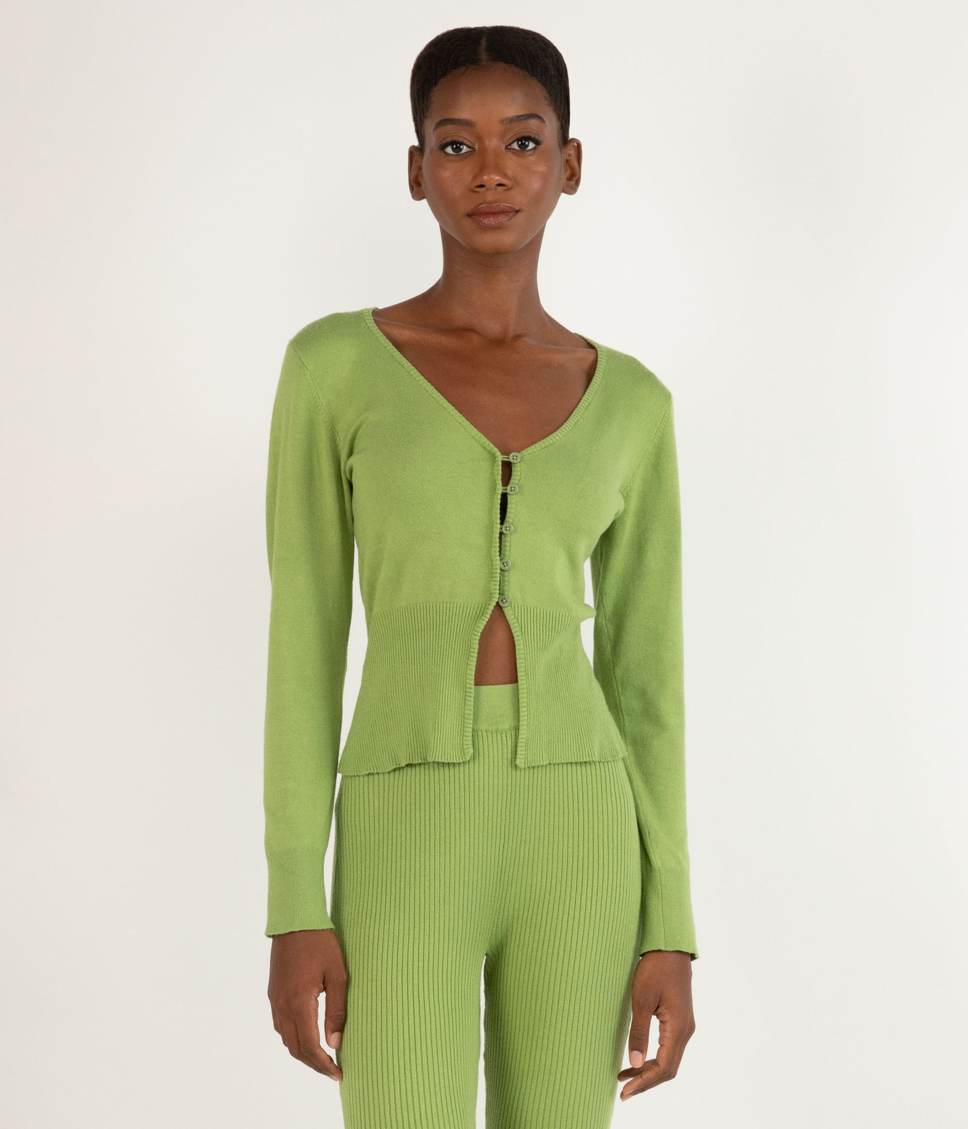 PAULINA Women's Bamboo V-neck Cardigan | Color: Green - variant::cactus