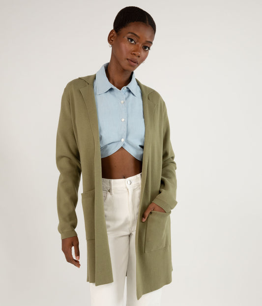 PARKES Women’s Open Front Cardigan | Color: Green - variant::olive